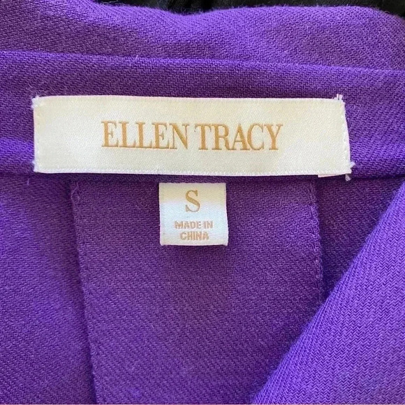 Ellen Tracy Purple Blazer Small Wool 3 Button Front Shoulder Pads Office Career - Picture 10 of 10